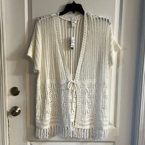 Christopher & Banks Cream Tie Front Short Sleeve Blouse